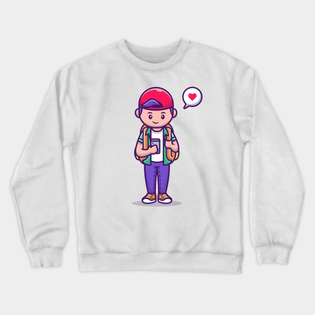 Cute Boy With Mobile Phone Crewneck Sweatshirt by Catalyst Labs